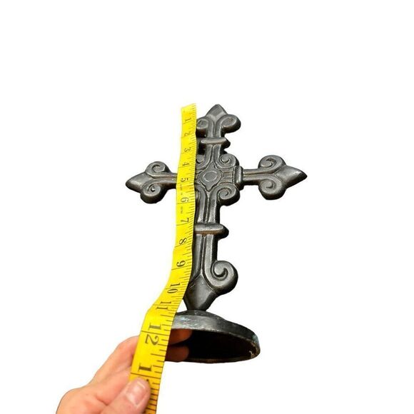 Antique-Style Cross With Fleur-De-Lis Design 12 Inch Tall - Picture 2 of 9